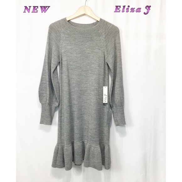 Eliza J Dresses & Skirts - NWT-Eliza J Gray Scoop neck sweater dress M